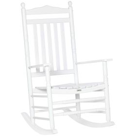 Outsunny Traditional Wooden High-Back Rocking Chair for Porch, Indoor/Outdoor, White