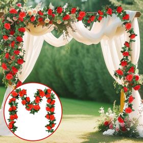 1Pc 16 Heads Artificial Rose Vine Fake Flower Garland Faux Silk Floral Hanging Ivy for Wedding Arch Party Ceremony Background Wall Garden Outdoor