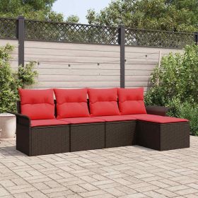 Garden Sofa Set with Cushion 5 pcs Brown Poly Rattan
