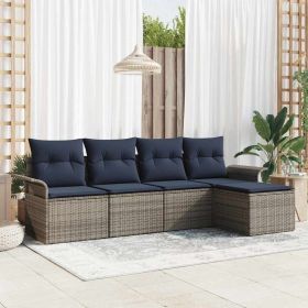 Garden Sofa Set with Cushion 5 pcs Grey Poly Rattan