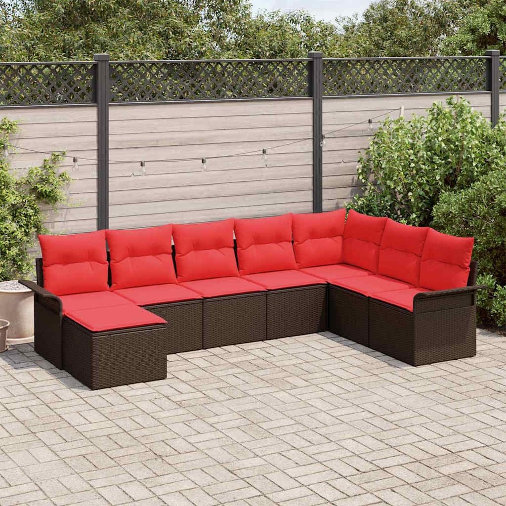 Garden Sofa Set with Cushion 8 pcs Brown Poly Rattan