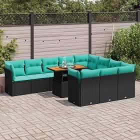 11 Piece Patio Sofa Set with Cushions Black Poly Rattan