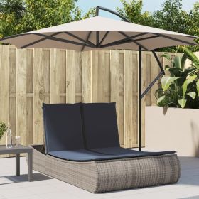 Double Sun Lounger with Cushions Gray Poly Rattan