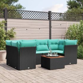 7 Piece Patio Sofa Set with Cushions Black Poly Rattan