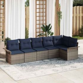 Garden Sofa Set with Cushion 6 pcs Grey Poly Rattan