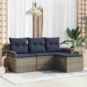 Garden Sofa Set with Cushion 4 pcs Grey Poly Rattan