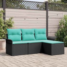 Garden Sofa Set with Cushion 4 pcs Black Poly Rattan