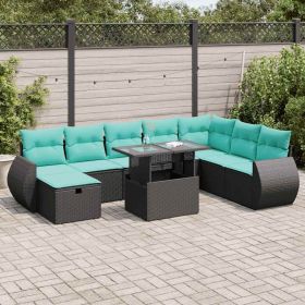 9 Piece Patio Sofa Set with Cushions Gray Poly Rattan Acacia