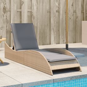 Patio Sun Lounger Beige PE Rattan, Powder-Coated Steel Extra Long