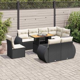 Garden Sofa Set Black and Cream PE Rattan 9 Piece Set