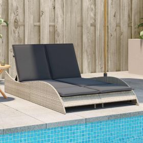 Patio Sun Lounger Light Gray PE Rattan, Powder-Coated Steel Double