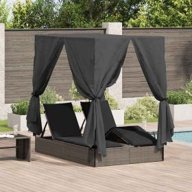 Double Sun Lounger with Roof Gray 205 x 129 x 200 cm PE rattan