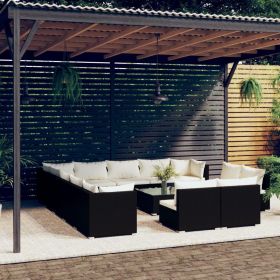 Garden Lounge Set Black frame, Cream cushions
