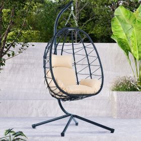 Egg Chair with Stand Indoor Outdoor Swing Chair Patio Wicker Hanging Egg Chair Hanging Basket Chair Hammock Chair with Stand for Bedroom Living R