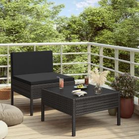 2 Piece Patio Lounge Set with Cushions Poly Rattan Black
