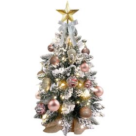 22in Mini Christmas Tree with Lights, Rose Gold Artificial Small Tabletop Christmas Tree with Flocked Snow
