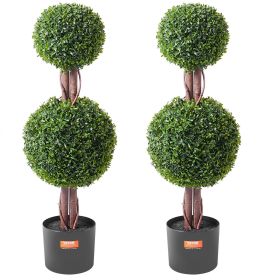 VEVOR 2 Pack 3' Artificial Boxwood Topiary Tree Faux Plant UV Decor In/Outdoor