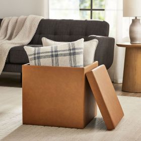 Large Cube Storage Ottoman, 20 inch, Camel Faux Leather