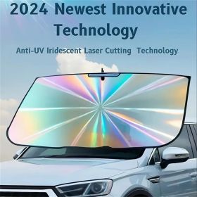 Upgraded Universal Car Sun Visor - Military-Grade Heat Reduction & Reflective Rainbow Coating for SUVs/Sedans