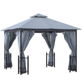 Outsunny 13x11 Gazebo with Sides, with Curtains, Removable Netting, Double Vented Roof, 8 Drainage holes, Aluminum Frame and Hooks, for Garden