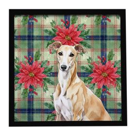 Fawn Greyhound Christmas PoinsettIas Framed Metal Print Bathroom, Kitchen, Office, Home Decor Wall Art Ready to Hang, Square, 8X8