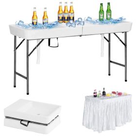 5 FT Folding Ice Cooler Table with Double Sinks for Camping Party Picnic Wedding