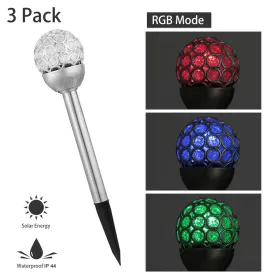 Solarek 3 Pcs Outdoor Solar Lights IP44 Waterproof Ball RGB Light Garden Decor Lamp Landscape Christmas (Option: Silver)
