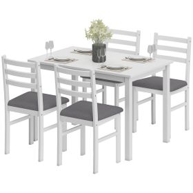 5-Piece Small Kitchen Table Set For 4, Farmhouse Dining Table Set With Upholstered Chairs And Rubber Wood Legs, White (Color: White)