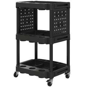 3-Tier Rolling Tool Cart, 200 LBS Capacity Plastic Utility Cart With Side Shelves For Garage, Workshop, Black (Color: Black)