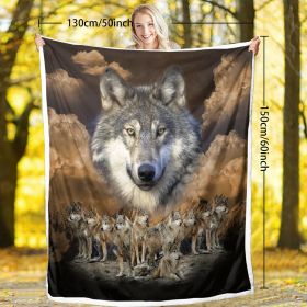 Indian Wolf Sherpa Fleece Blanket Native American Wolf Cozy Warm Fluffy Plush Blanket For Bed Couch Chair Living Room Decor 50x60 Inch 60x80 Inch (Option: 130x150cm-Brown)
