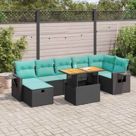 8 Piece Patio Sofa Set with Cushions Gray Poly Rattan Acacia (Color: Gray)